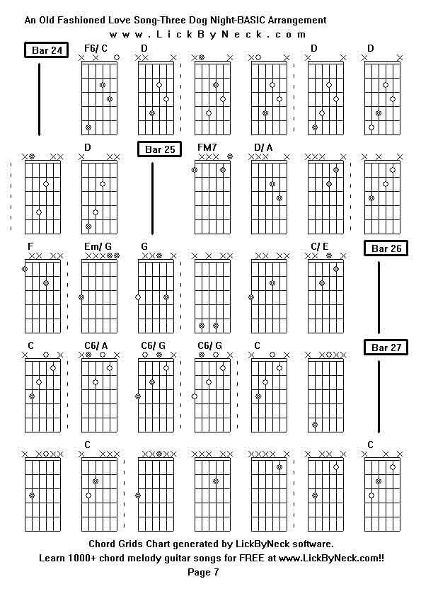 Chord Grids Chart of chord melody fingerstyle guitar song-An Old Fashioned Love Song-Three Dog Night-BASIC Arrangement,generated by LickByNeck software.